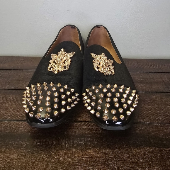 Meijiana Black Velvet Slip On  With Gold Tone Studs Spiked Accents Size 9 - Picture 6 of 13